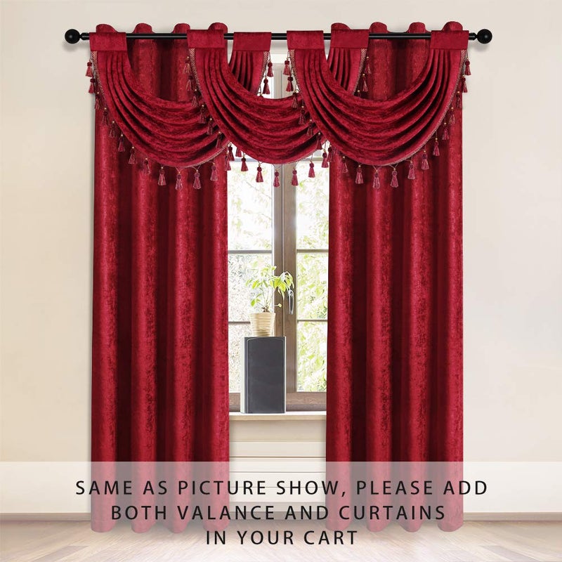 ELKCA Thick Chenille Waterfall Swag Valances for Living Room Burgundy Red Valance Curtains for Holiday,Pack of 1 (Burgundy Red,30" W x 22" L) - Image 4